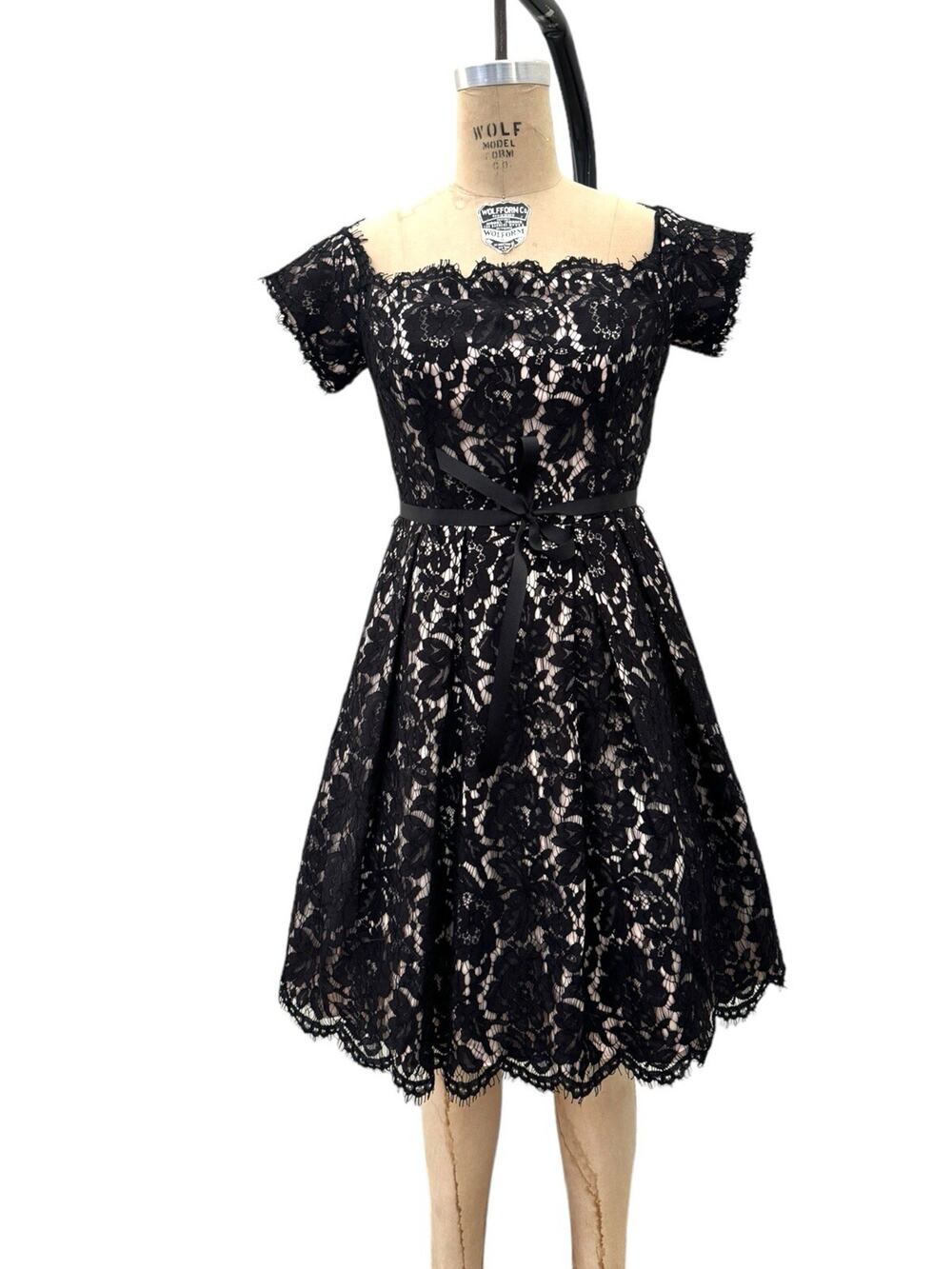 Eliza J Dress Spanish Black Lace Drop Shoulder Fit Flare Party Size 8 Petite